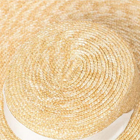 Wide Brim Boater Hat 10cm 15cm Brim Straw Hat Flat Women Summer Kentucky Derby Hat White Black Ribbon Tie Sun Hat Beach Cap