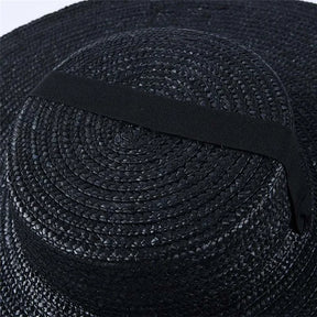 Wide Brim Boater Hat 10cm 15cm Brim Straw Hat Flat Women Summer Kentucky Derby Hat White Black Ribbon Tie Sun Hat Beach Cap