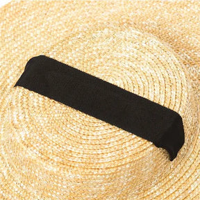 Wide Brim Boater Hat 10cm 15cm Brim Straw Hat Flat Women Summer Kentucky Derby Hat White Black Ribbon Tie Sun Hat Beach Cap