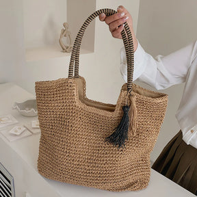 Straw Weave Tassel Tote Summer Beach Bags for Women 2022 Large Capacity Fashion Shoulder Bag Lady Handbags and Purses