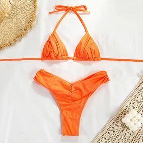 2024 Sexy Micro Bikinis Women Halter Brazilian Bikini Set Female Pleated Swimsuit New Triangle Swimwear Beach Wear Bathing Suit