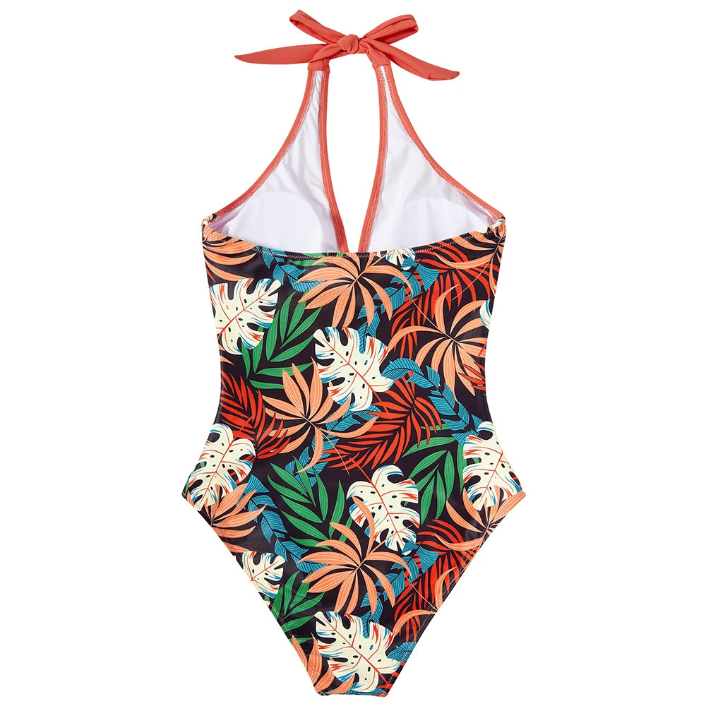 Women One Piece Swimsuit Set Print Backless Puch Up Solid Sexy Women's Swimwear Bandage Ruched Female Bathing Suit Beachwear