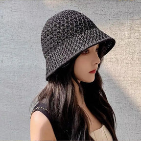 Summer Wide Brim Floppy Hats Folding Women Beach Straw Beach Bucket Hat Fashion Hollow Fisherman Cap 4 Color