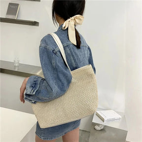 Summer Beach Bag Casual Straw Large Capacity Shopper Tote For Women Wicker Woven Shoulder Bags Rattan Handbags Travel Purses