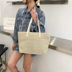 Summer Beach Bag Casual Straw Large Capacity Shopper Tote For Women Wicker Woven Shoulder Bags Rattan Handbags Travel Purses