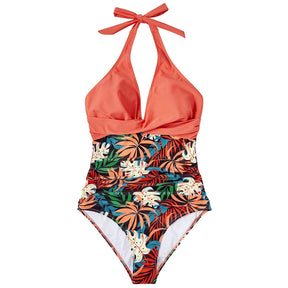 Women One Piece Swimsuit Set Print Backless Puch Up Solid Sexy Women's Swimwear Bandage Ruched Female Bathing Suit Beachwear