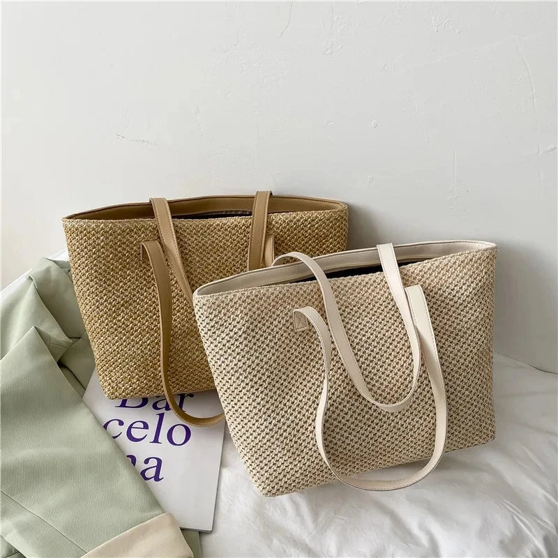 Summer Beach Bag Casual Straw Large Capacity Shopper Tote For Women Wicker Woven Shoulder Bags Rattan Handbags Travel Purses