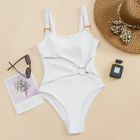 Sexy Onepiece Solid Color Women Bikini Set with Hollow Suspender Bikini Fashion Backless Swimsuit Low Waisted Bikini Set