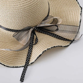 Women's Straw Hat Spring And Summer Lace Bow Large Brim Breathable Foldable Sunshade Caps Beach Cap Sweet Fisherman Hat