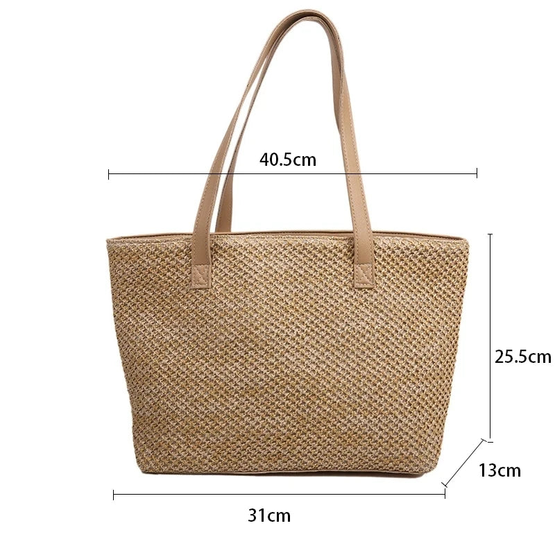 Summer Beach Bag Casual Straw Large Capacity Shopper Tote For Women Wicker Woven Shoulder Bags Rattan Handbags Travel Purses