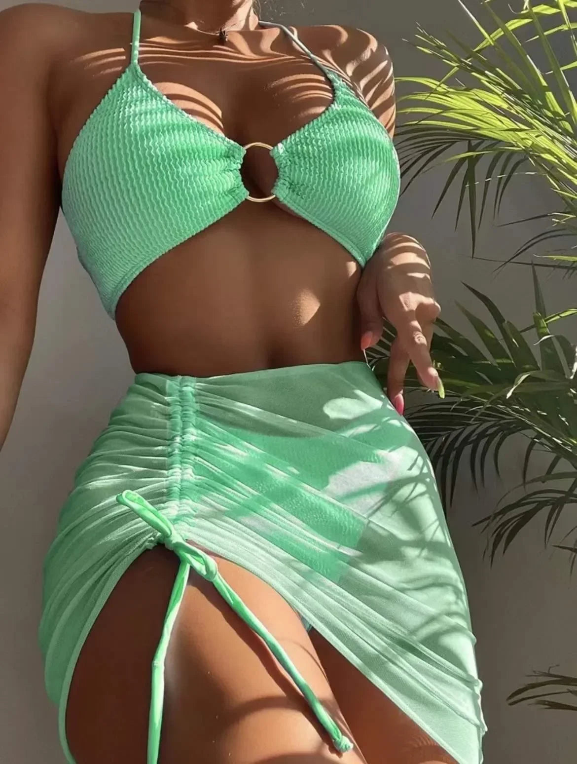 2024 New Sexy Solid Bikini Low Waist Three Pieces Swimsuit Women Brazilian Bandage Swimwear Female Beachwear Bathing Suit