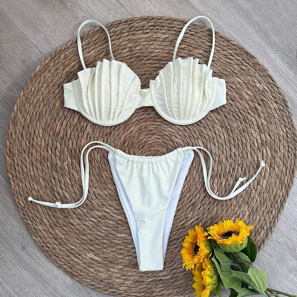 Sexy Shell Micro Bikini 2024 Women Swimsuit Female Swimwear Thong Bikinis Set Brazilian Beach Wear Bathing Suit Biquini