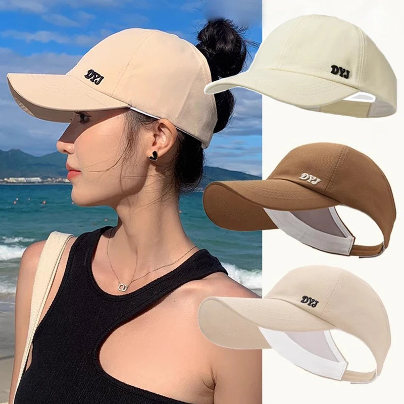 Summer Long Brim Sunhat Women Sun Hats Foldable Adjustable Outdoor Beach Bucket Hat UV Protection Visors Fisherman Ponytail Caps