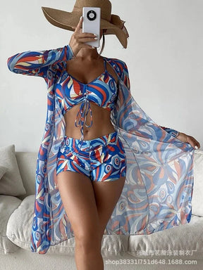 Summer Print Swimsuits Tankini Sets Female Swimwear Push Up For Beach Wear Three-Piece Bathing Suits Pool Women's Swimming Suit