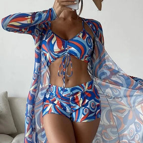 Summer Print Swimsuits Tankini Sets Female Swimwear Push Up For Beach Wear Three-Piece Bathing Suits Pool Women's Swimming Suit