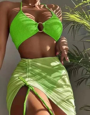 2024 New Sexy Solid Bikini Low Waist Three Pieces Swimsuit Women Brazilian Bandage Swimwear Female Beachwear Bathing Suit