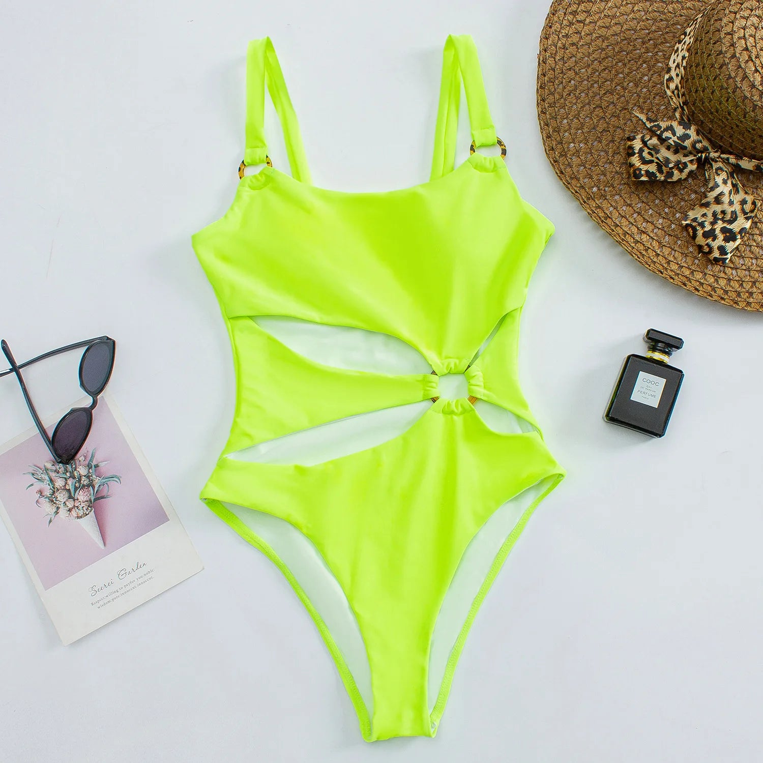 Sexy Onepiece Solid Color Women Bikini Set with Hollow Suspender Bikini Fashion Backless Swimsuit Low Waisted Bikini Set