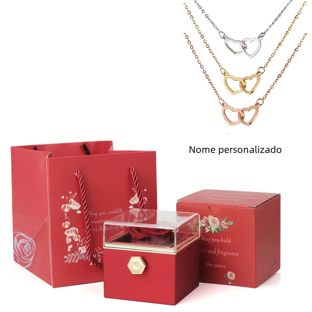 Colar Dois Corações Personalizável + Caixa Rotativa de Brinde - loja express criativo