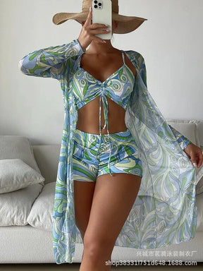 Summer Print Swimsuits Tankini Sets Female Swimwear Push Up For Beach Wear Three-Piece Bathing Suits Pool Women's Swimming Suit