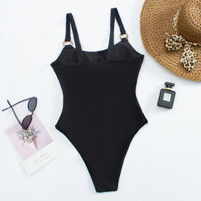 Sexy Onepiece Solid Color Women Bikini Set with Hollow Suspender Bikini Fashion Backless Swimsuit Low Waisted Bikini Set