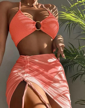 2024 New Sexy Solid Bikini Low Waist Three Pieces Swimsuit Women Brazilian Bandage Swimwear Female Beachwear Bathing Suit